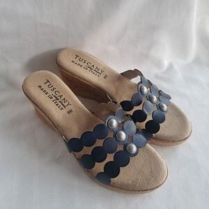 Easy Street Tuscany Torina Wedge Slide Sandals Cork Heel - Size 8 Wide - NEW